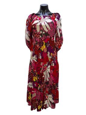 Trina Turk Floral Print Boho Midi Dress Multi-Color XS